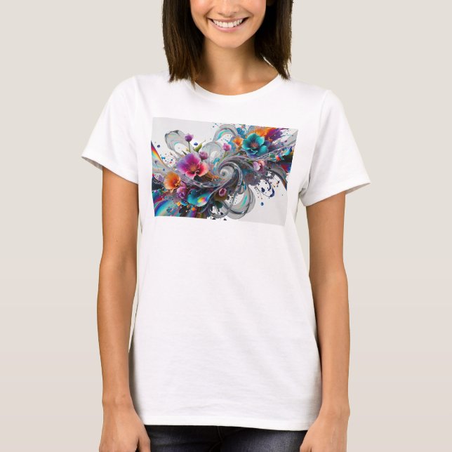 Camiseta ARTE ABSTRATA em Impressão de Moda Prata Resfriada (Frente)