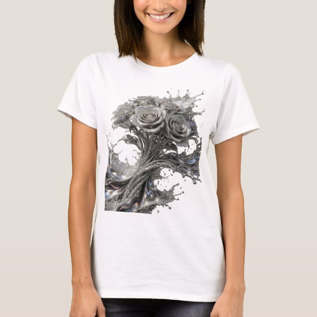 Camiseta Arte abstrata em prata impressionante Design v2 (Frente)