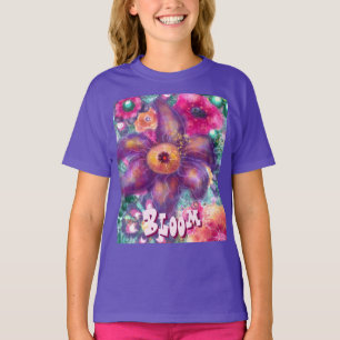 Camiseta Arte Abstrata Floral Caprichosa Azul-Piscina Perso