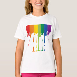 Camiseta Arte Abstrata Líquida de Tinta Gotejante Arco-Íris