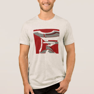Camiseta Arte Abstrata Moderna Cinza Vermelho Escuro em Mos