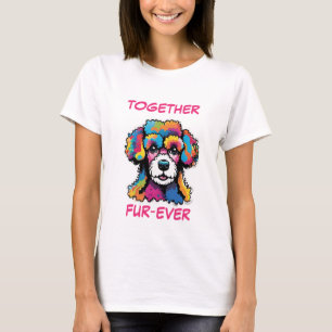 Camiseta Arte Abstrato de Cão Branco Pastel Colorida