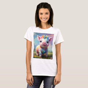 Camiseta Arte acrílica colorida do Unicorn Baby Pig,