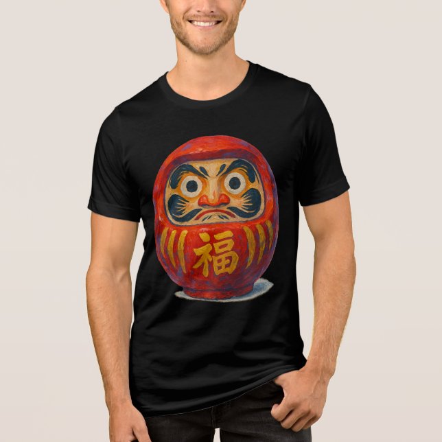 Camiseta Arte acrílica da boneca Daruma japonesa (Frente)