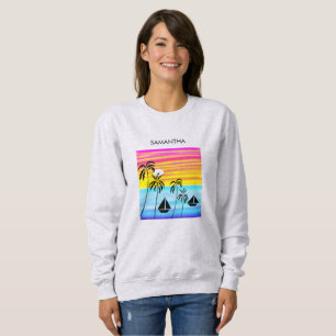 Camiseta Arte Africana, Verão Tropical, Navegação Sunset
