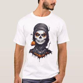 Camiseta Arte AI de Halloween, Esqueleto de Preto Fechado