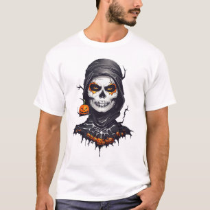 Camiseta Arte AI de Halloween, Esqueleto de Preto Fechado