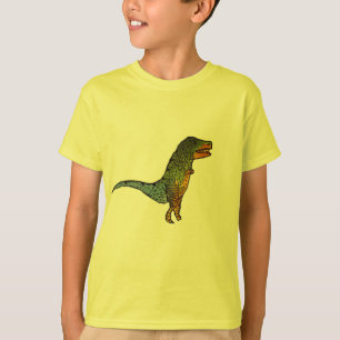 Camiseta Arte amarela do dinossauro de T-Rex dos miúdos