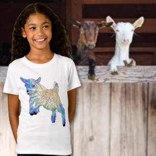 Camiseta Arte Animal Azul Colorida De Cabra Fresca Colorida