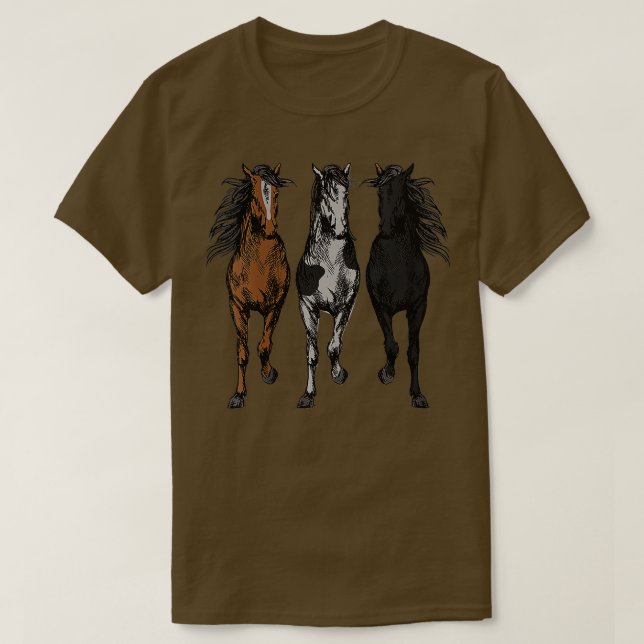 Camiseta Arte Animal De Cavalo Selvagem De Mulheres Projeta (Frente do Design)