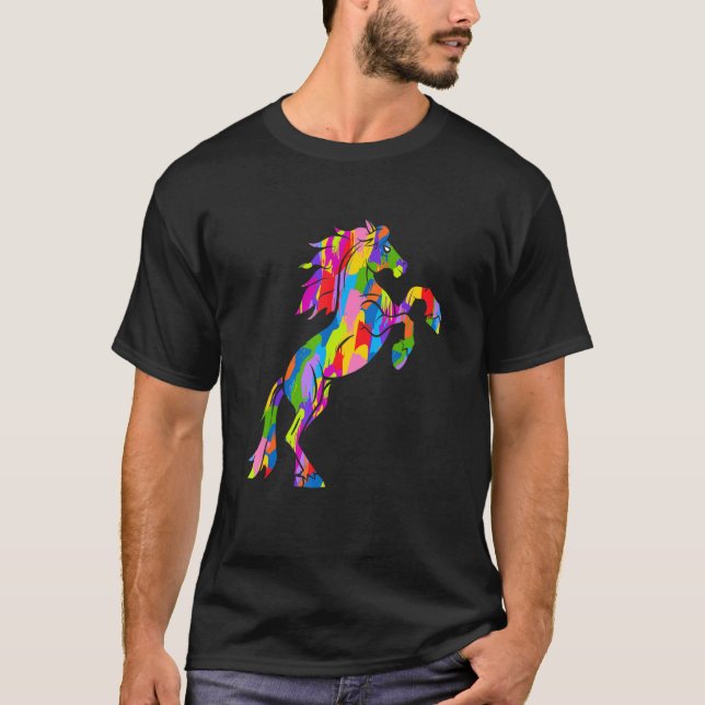 Camiseta Arte Animal de Cores Arco-íris Cavalo (Frente)