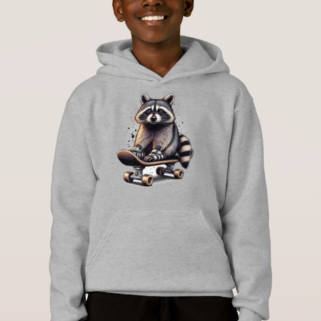Camiseta Arte animal de diversão em raccoon de skate (Frente)