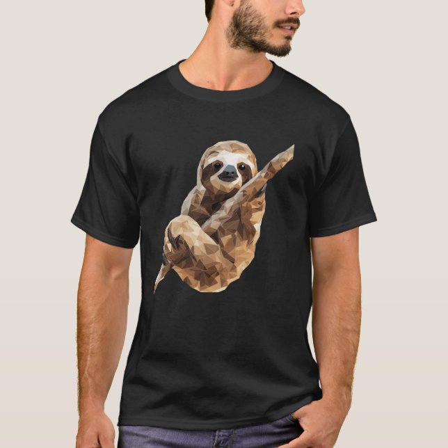 Camiseta Arte Animal de Preguiça Geométrica Low Poly (Frente)