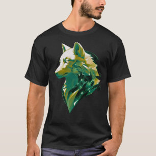 Camiseta Arte Animal Geométrica Cósmica do Lobo Esmeralda