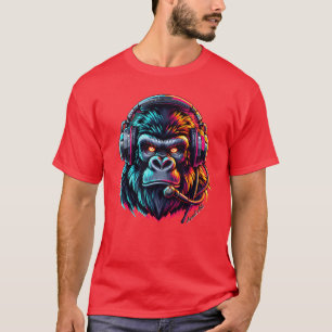 Camiseta Arte Animal Gorila com amigos de fone de ouvido