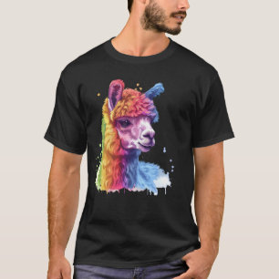 Camiseta Arte Animal Vibrante Colorida Alpaca Rainbow