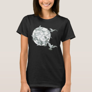 Camiseta Arte Antiga Arte Nova Rebanho de Pássaros com Lua 
