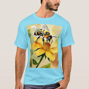 Camiseta Arte aquarela Golden Bloom & Busy Bee.