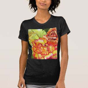 Camiseta Arte aquosa das rosas laranja e amarela