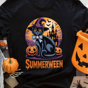 Camiseta Arte Assustadoramente Fofa de Gato Preto Summerwee