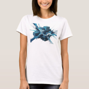 Camiseta Arte Azul Abstrata de Cubos Design Artístico