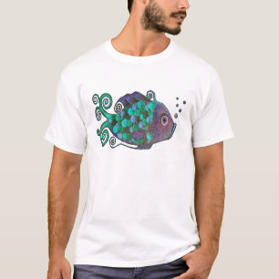 Camiseta Arte azul & roxa dos peixes lunáticos do arco-ír