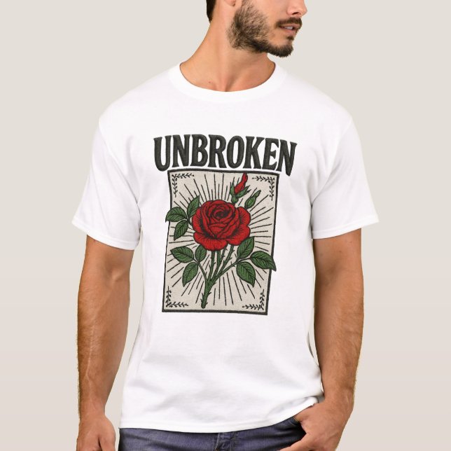 Camiseta Arte bordada Rosa não quebrada (Frente)