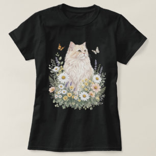 Camiseta Arte Botânica de Flor Silvestre de Gato Creme
