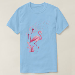 Camiseta Arte Botânica de Pássaros   Flamingo Rosa Sonho de