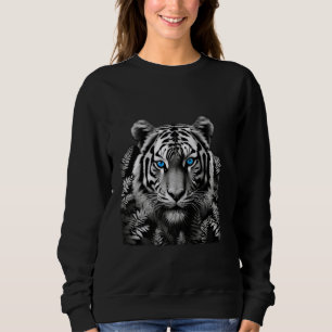 Camiseta Arte Branca Negra Tigre com Olhos Azuis Estonteant