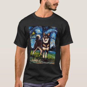 Camiseta Arte Cachorosa Negra E Tan Shiba Inu Starry Night