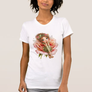 Camiseta Arte Caprichoso da Menina Fada Flor Cottagecore