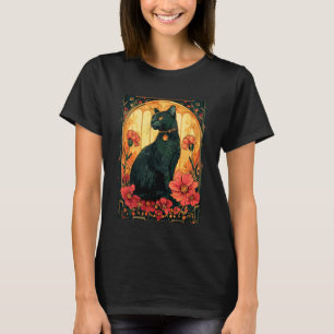 Camiseta Arte Caprichoso de Florais Cottagecore Gato Preto
