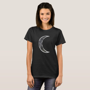 Camiseta Arte Celestial Abstrata Lua Crescente Preta