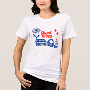 Camiseta Arte Colagem de Linhas Minimalistas Retro com Boas