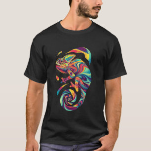 Camiseta Arte Colorida Abstrata de Camaleão Atraente
