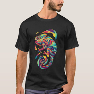 Camiseta Arte Colorida Abstrata de Camaleão Atraente