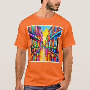 Camiseta Arte Colorida da Cena de Rua