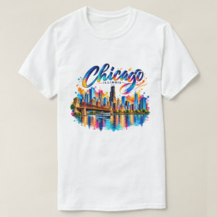 Camiseta Arte Colorida da Silhueta de Chicago Illinois
