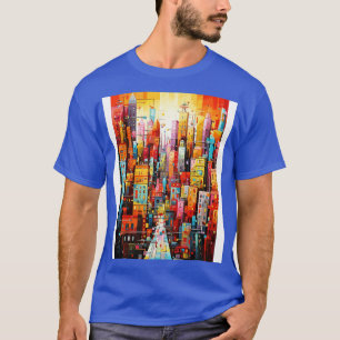 Camiseta Arte Colorida de Abstrato do Sonho Mundo Cityscape