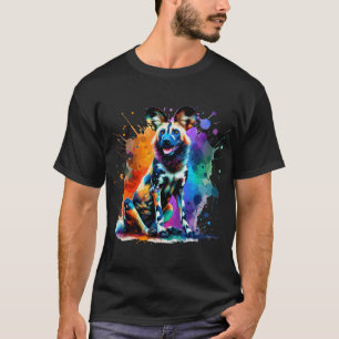 Camiseta Arte Colorida de Afeta Africano Cão Selvagem Pinta