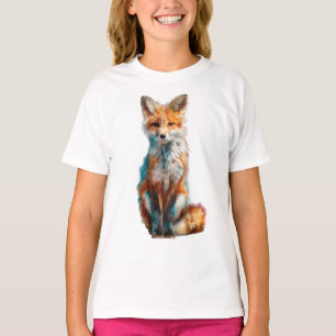 Camiseta Arte Colorida de Aquarela Espalhada Raposa Vermelh