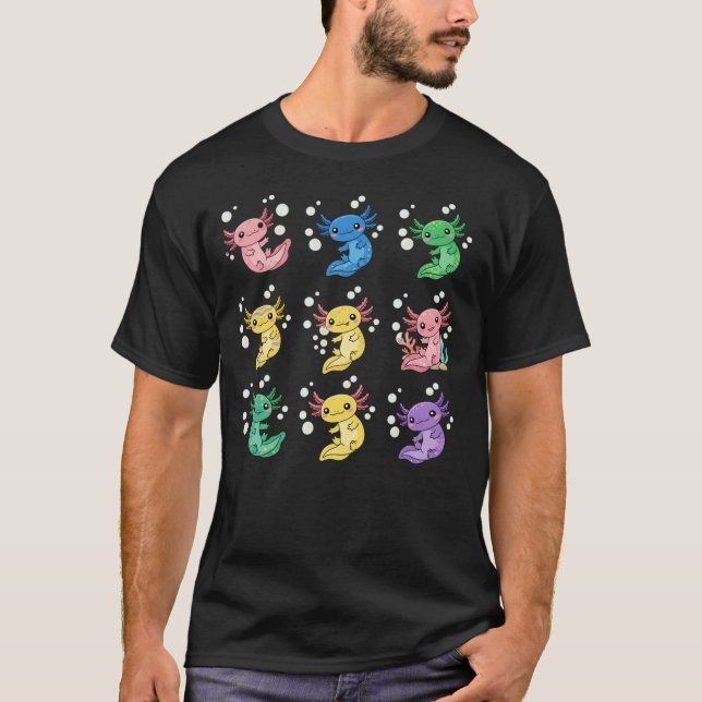 Camiseta Arte Colorida de Axolote Fofa (Frente)