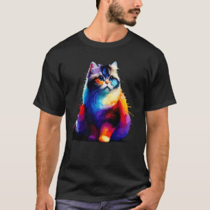 Camiseta Arte Colorida de Borrifo Gato Munchkin Salsicha Mu