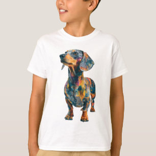 Camiseta Arte Colorida de Cachorrinho Dachshund para Crianç