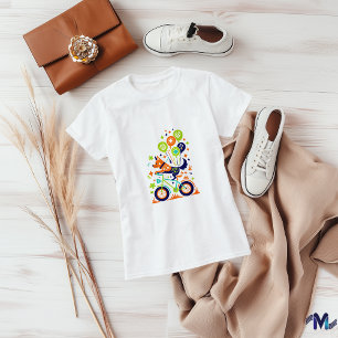 Camiseta Arte Colorida de Cachorro em Bicicleta