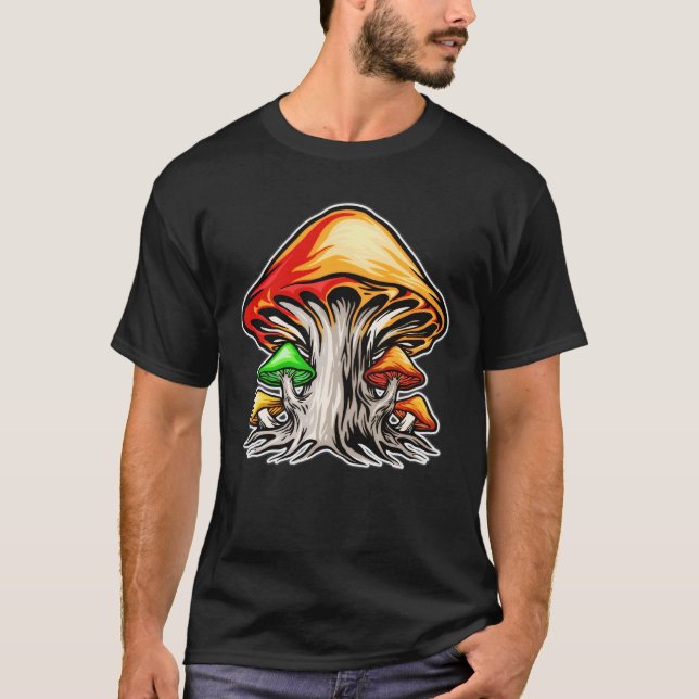 Camiseta Arte Colorida De Cogumelos Psicodélicos (Frente)