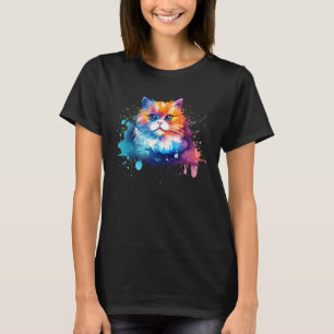 Camiseta Arte Colorida de Desenho de Rosto de Gato Munchkin