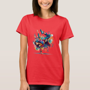 Camiseta Arte Colorida de Garota de Breakdance
