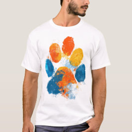 Camiseta Arte Colorida de Impressão de Pata em Aquarela Amo